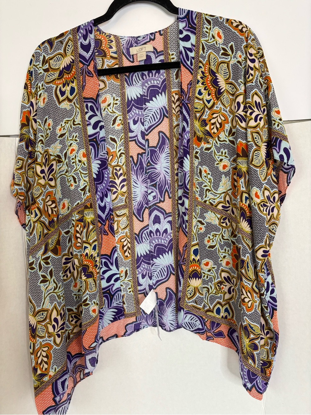 LOFT Bold Floral Patchwork Kimono - Purple, Orange, Navy, Cream